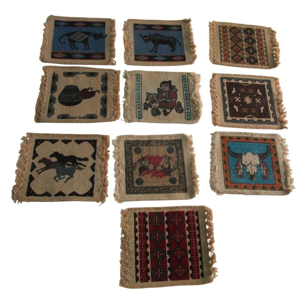 Vintage Southwest Woven Cotton Mug Rug Coasters El Paso Saddle Blanket Co GUC